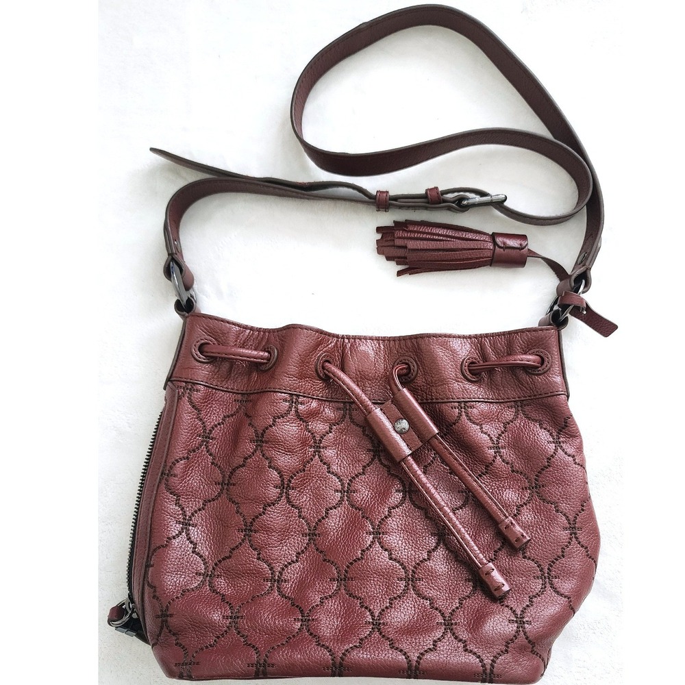 L.A.M.B. Gwen Stefani Crossbody Bag Oxblood Leather Quilted Tassel Quiet Luxury